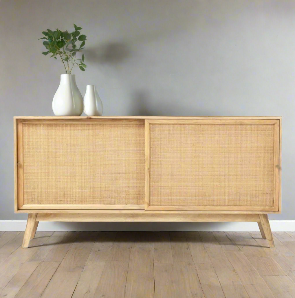 Sleek Cane Slider Sideboard