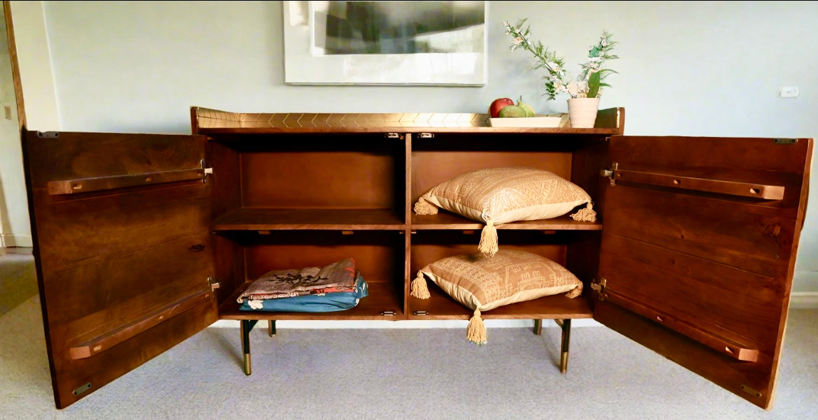 Golden cover wood mid-size sideboard