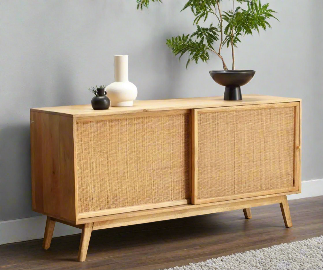 Sleek Cane Slider Sideboard