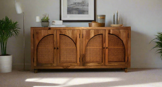 Rattan mesh natural color sideboard