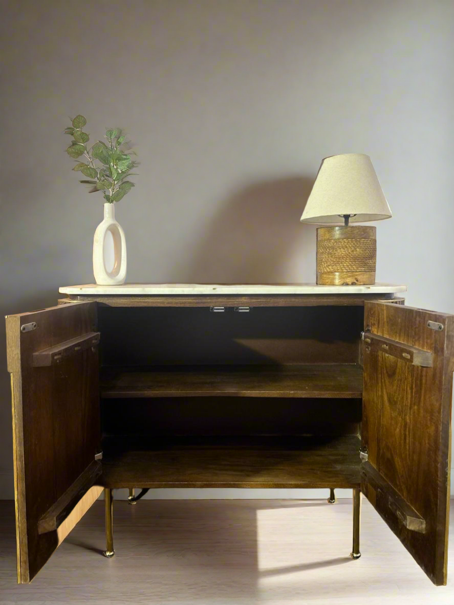 Kalayya’s Black Martini Console/Buffet Table with marble top