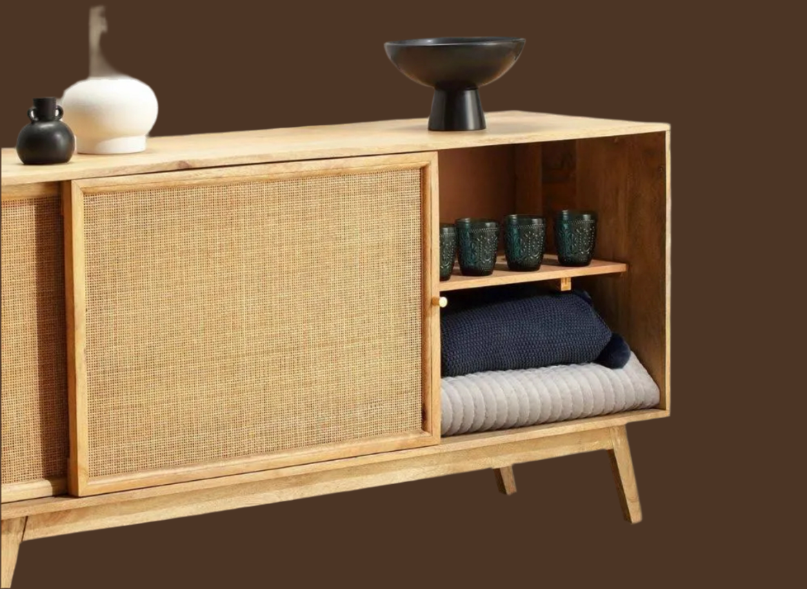 Sleek Cane Slider Sideboard