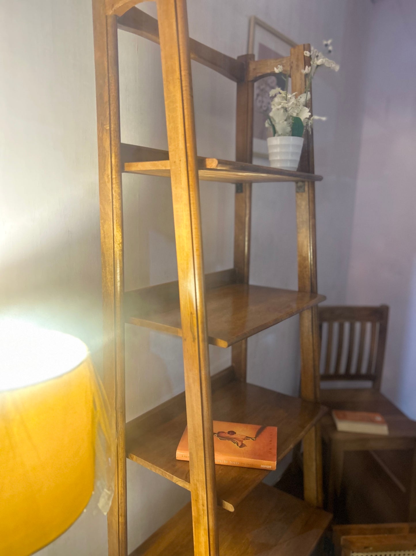 Staircase bookshelf with Rattan mesh door