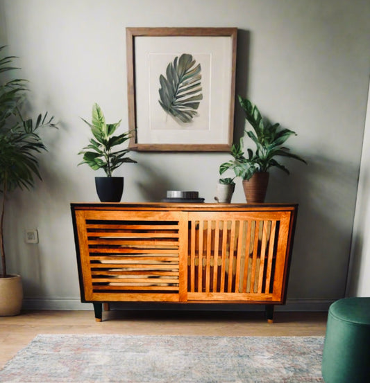 Brown airy sliding slat sideboard