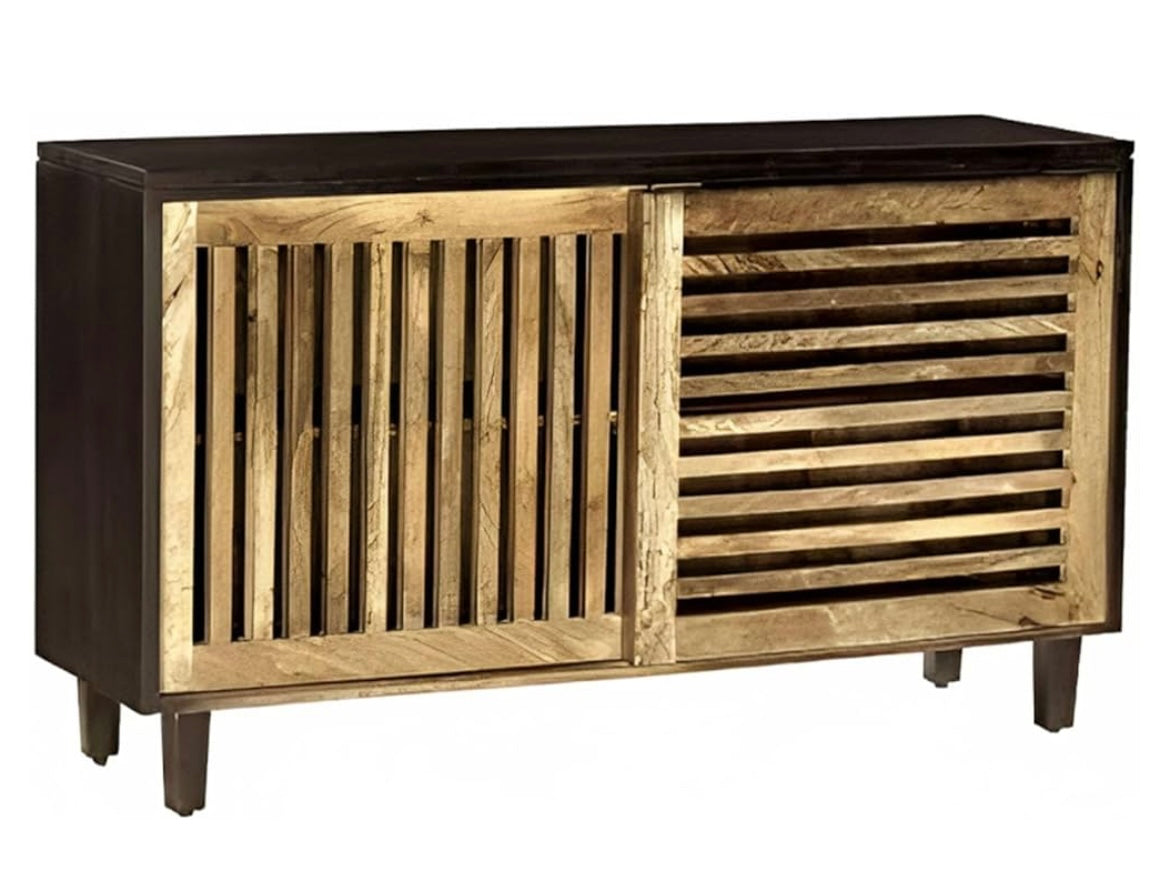 Brown airy sliding slat sideboard