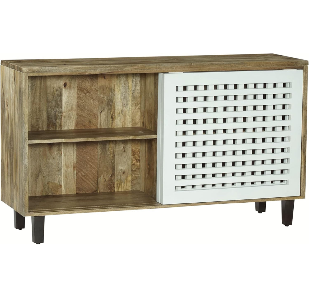 Kirti’s airy sliding slat sideboard